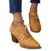 New Spring High-heeled Printed 4 Front Lace-up Thick-heeled Women's Single Shoes