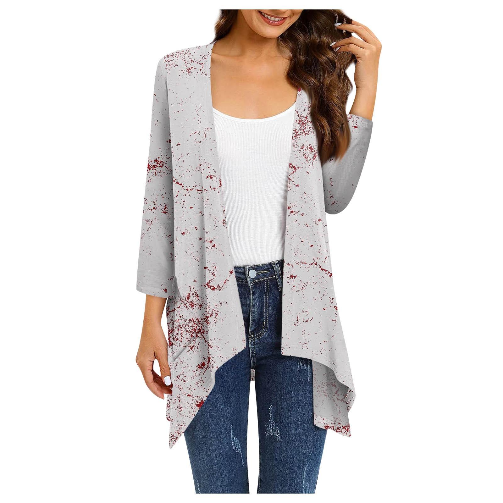 

Women s Cardigan Loose Casual Printed Half Sleeve Lace Shirt Top Coat L