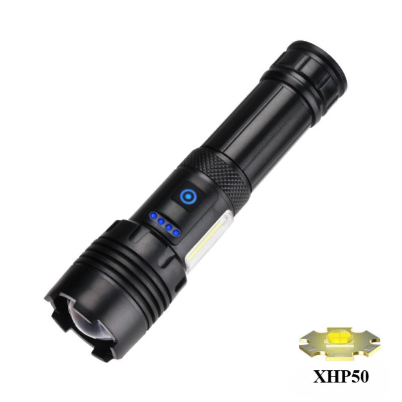 Super Bright XHP50 Powerful Led Flashlight Power Bank Torch Light USB Rechargeable Camping Tactical Flashlights with COB Lamp