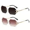 Vintage Rimless Sunglasses Women Men Designer Polygon Sun Glasses Trendy Rectangle UV400 Protection Eyewear Shades