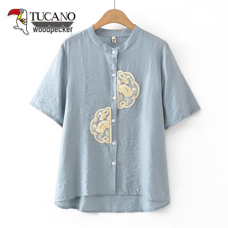 TUCANO Women s Chinese Style Embroidered Short Sleeve Blouse XL