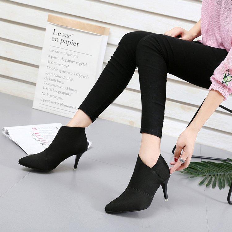 2025 Spring New High Heel Short Boots Women's Elastic Boots British Pointed Martin Boots Skinny Heel and Ankle Boots