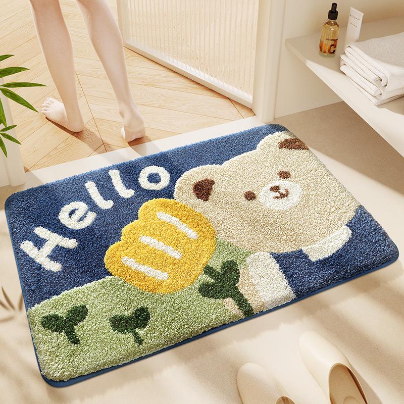 Cartoon Animal Imitation Cashmere Non-Slip Door Mat - Thick, Wear-Resistant, Water-Absorbing Entrance Rug