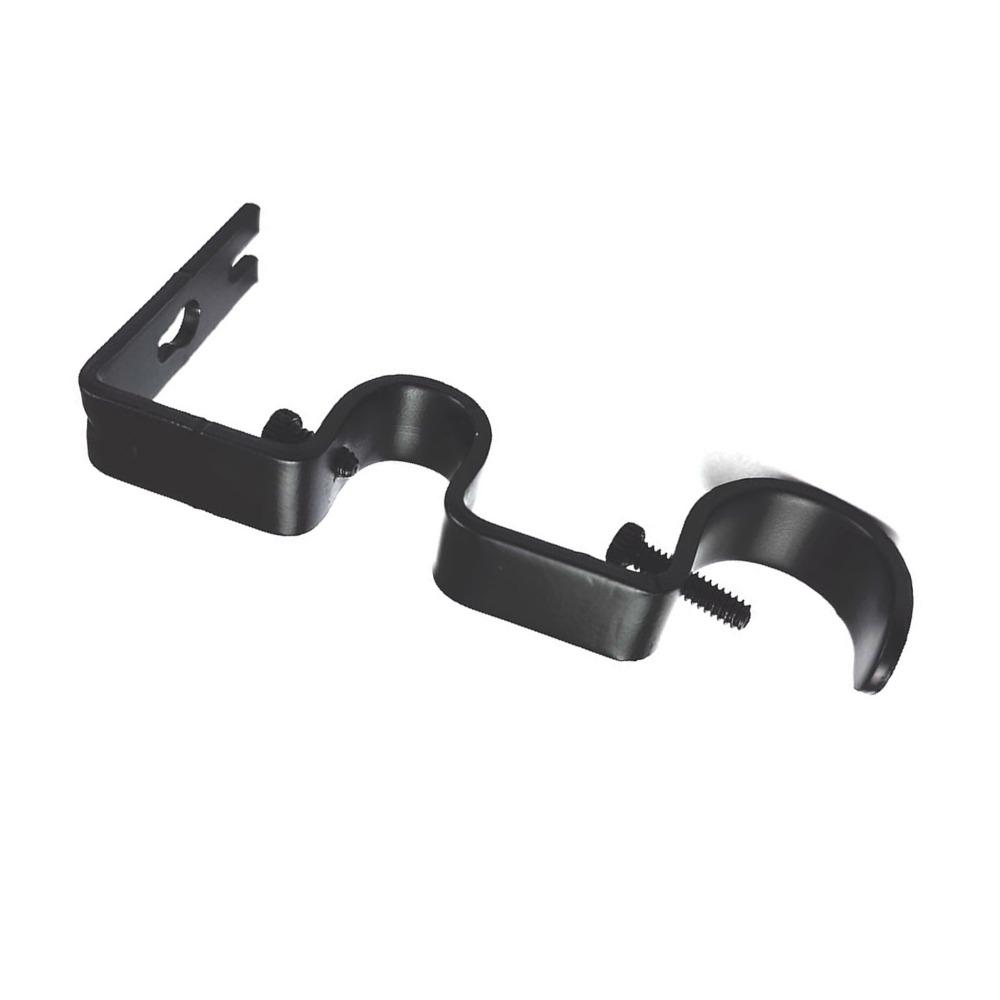 3Pcs Iron Curtain Rod Bracket Black Curtain Rod Hook Double Curtain Rod Bracket Home Decoration