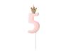 Birthday Candle Number 5 With a Crown, Light Pink