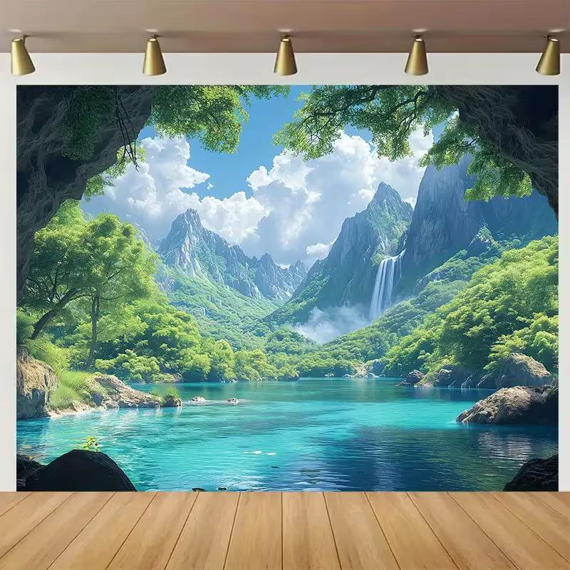 2D Mountain Lake Waterfall Tapestry Bedroom Living Room Wall Decor 47.2x31.5inch/120*80cm
