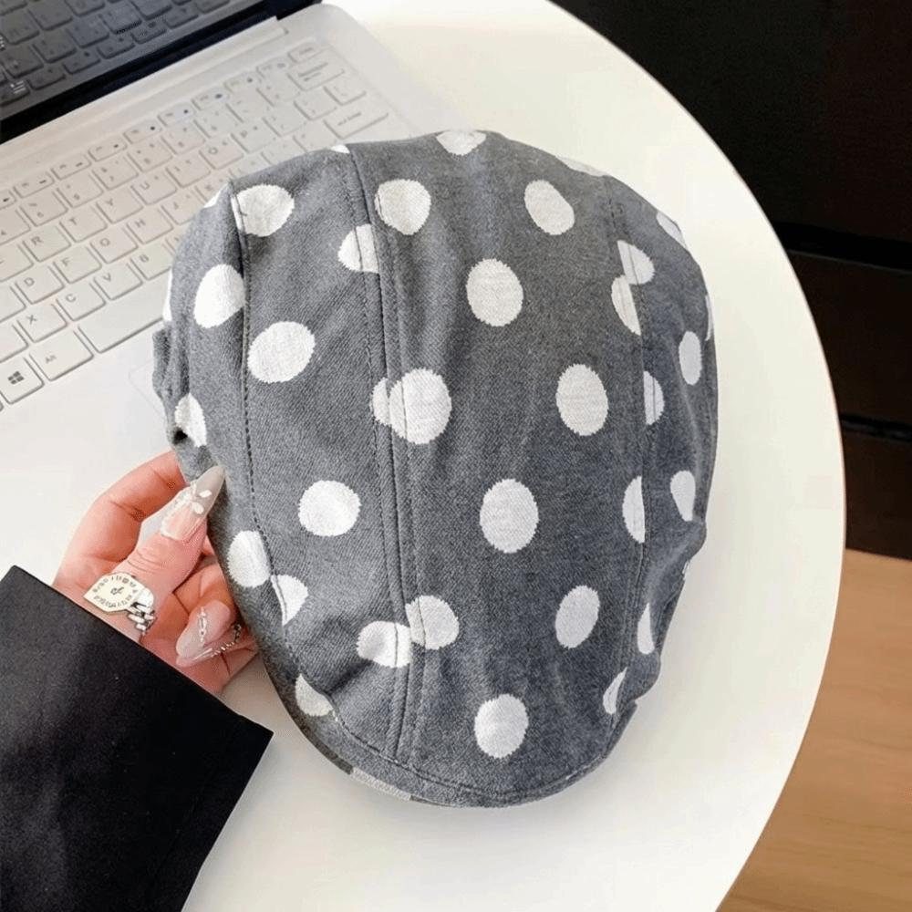 

Casual Korean Style Forward Hat Polka Dot Printing Big Head Short Brim Berets Versatile Retro Sun Hat Women s Spring Autumn сірий