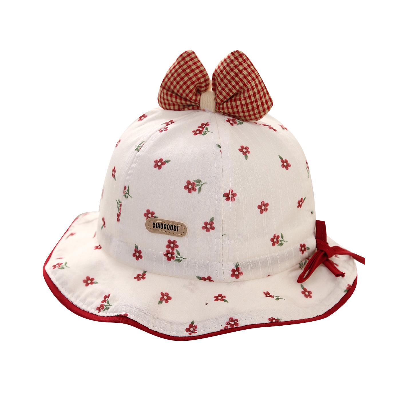 Adjustable Spring Bow Bucket Hat for Baby Girls - Sun Protection Summer Hat Plaid Bow - Red