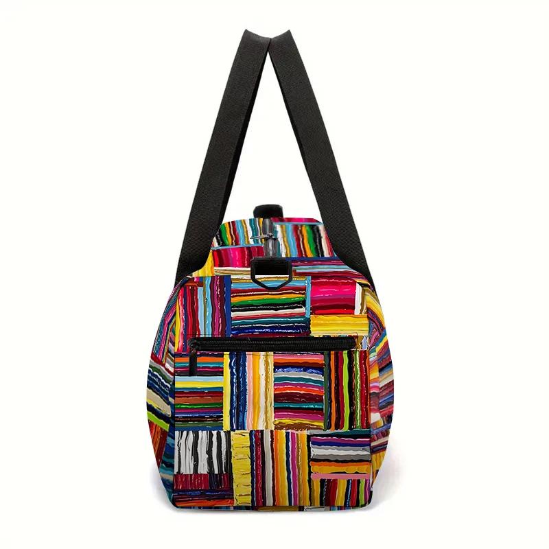 Colorful Striped Grid Large Capacity Luggage Bag for Boy and Girls Best Gifts 2D Cartoon Travel Duffels Hand Bag for Children