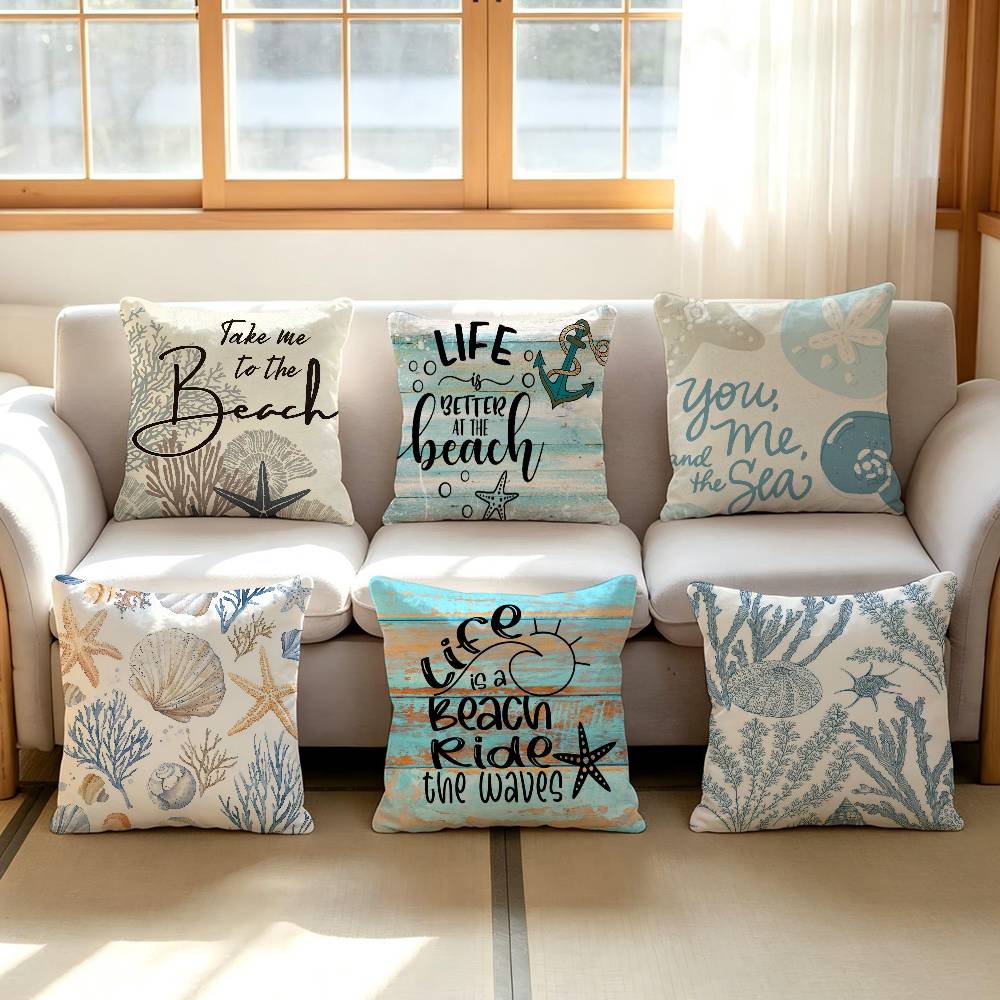 Ocean theme Pillow Case Home Doublesided Printing Short Plush Colorfast Microfiber Cushion Cover