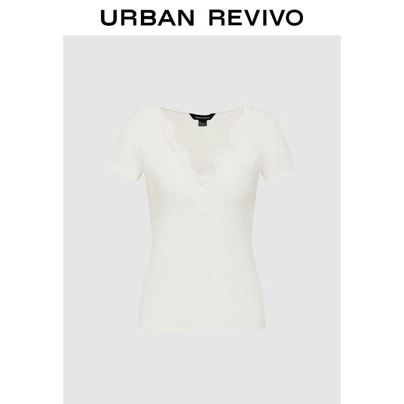 UR2026 Women s Lace V-Neck Slim Fit T-Shirt S