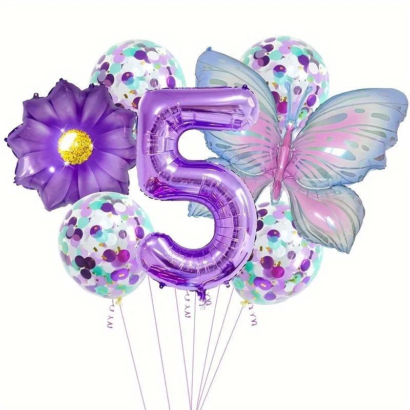 9PCS Butterfly Number Balloons Set Birthday Party Decorations Anniversary Layout Celebration Indoor Event Party Decor Supplies