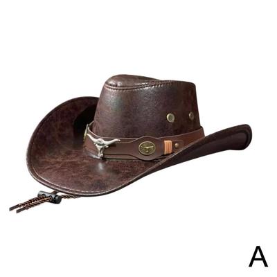 Neue Mode Western Cowboy Hut Kunstleder Vintage Jazz Für Männer Hüte Kostüm Cowgirl Gentleman O1M5