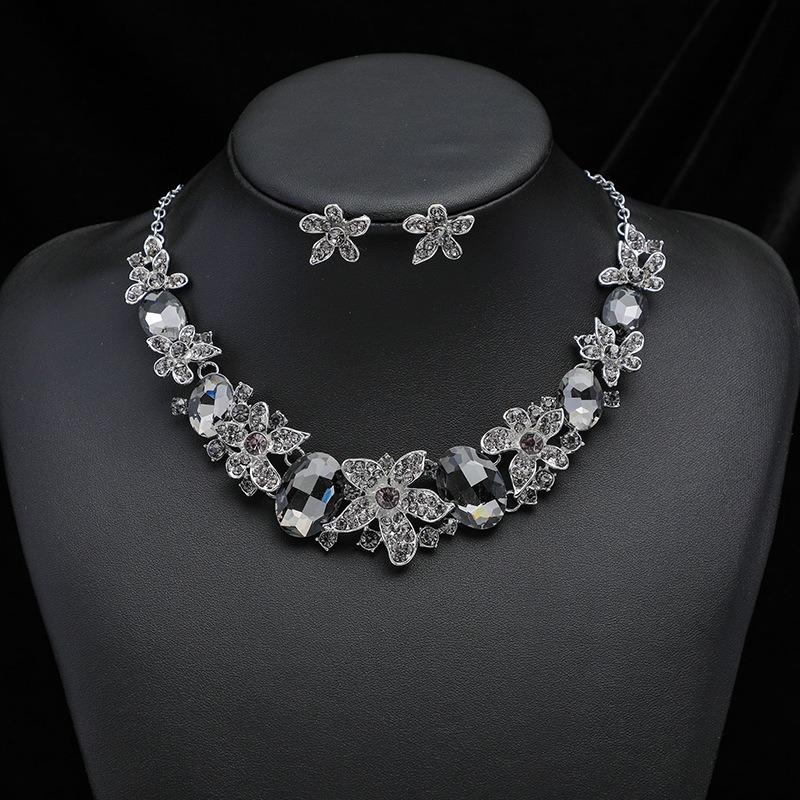 3pcs Luxurious and Exquisite Floral Necklaces and Earrings Set with Colorful Zircons Set for Bridal Banquet Dress Decoration