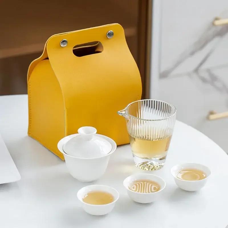 

Glass Travelling Tea Set, Small Bubble Tea Cups, Car Carrying Bag, Outdoor One Pot, Two Cups, Tea Seas Fairway Cups, Quick Cups Five-piece Set