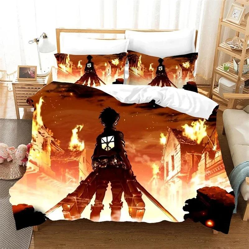 3D-gedruckter Attack On Titan Bettbezug Bettwäsche Bettdecke Sets Weicher Steppdeckenbezug und Kissenbezüge Einzelbett Doppelbett Queen-Size King-Size