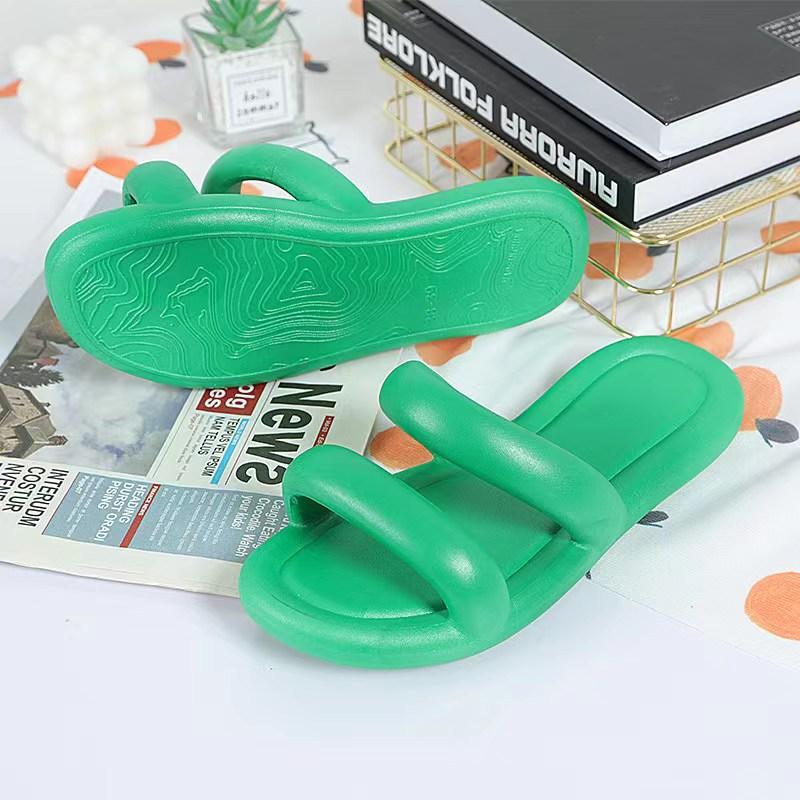 

Летние сандалии женские носить шлепанцы на двойном ремешке для улицы 2024 новый стиль слипоны толстая подошва модные противоскользящие тапочки женские 41 зелёный