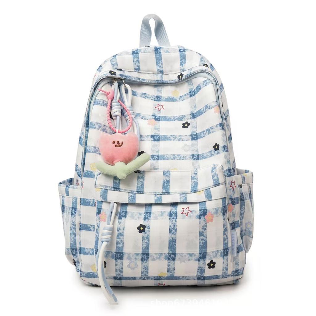 Schoolbag Japanese School Bag Women's Small Fresh Plaid Pattern Sweet Middle School Student Backpack Versatile Simple Travel Computer Backpack