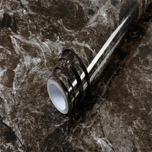 60cm Width Glossy Self Adhesive Solid Wallpaper Vinyl Marble Wall Stickers Waterproof Contact Paper for Kitchen Home Decor Film