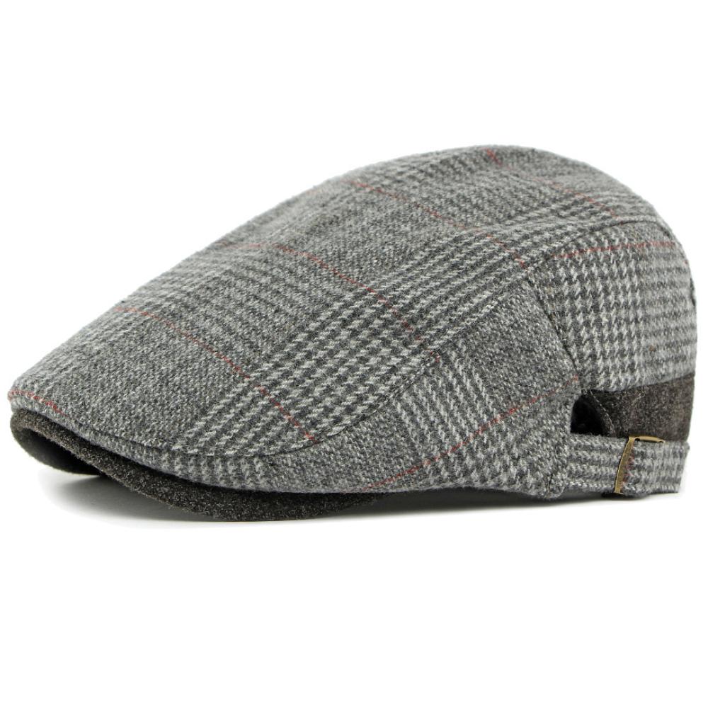 

HT4934 Mens Berets Women New Autumn Winter Wool Beret Hat Plaid Artist Painter Hat Adjustable Ivy Flat Cap Male Female Beret Cap 55-59cm Adjustable серый
