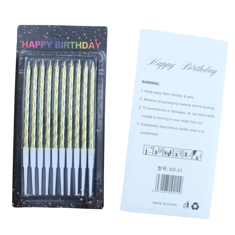 New Style 10-pack Gold-plated Colorful Candles On Suction Cards Creative Wedding Arrangement Gold and Silver Birthday Candles