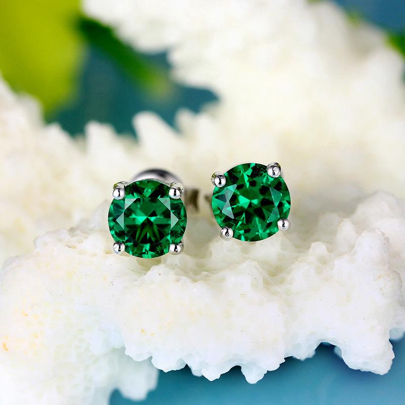 Emerald Gemstone Vintage Hoop Stud Earrings – Crystal Tourmaline Color for Women