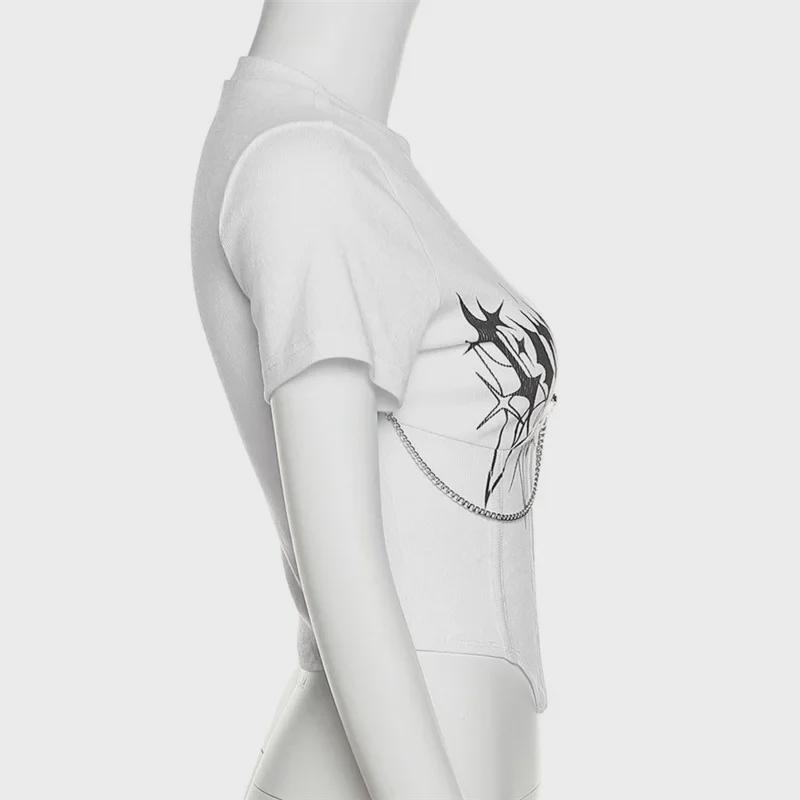 2024 Frühjahr/Sommer Damen Street Fashion Metallkette & Blumendruck Crop Top