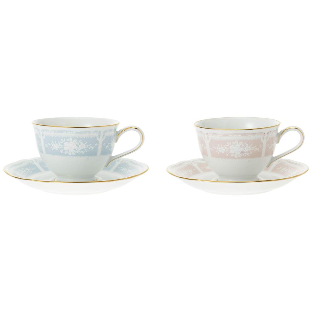 Noritake Cup & Saucer (color-changing pair set) (for coffee and tea) 220cc Lacewood Gold 2 people Blue/Pink Fine Porcelain Y6578A/1507-14