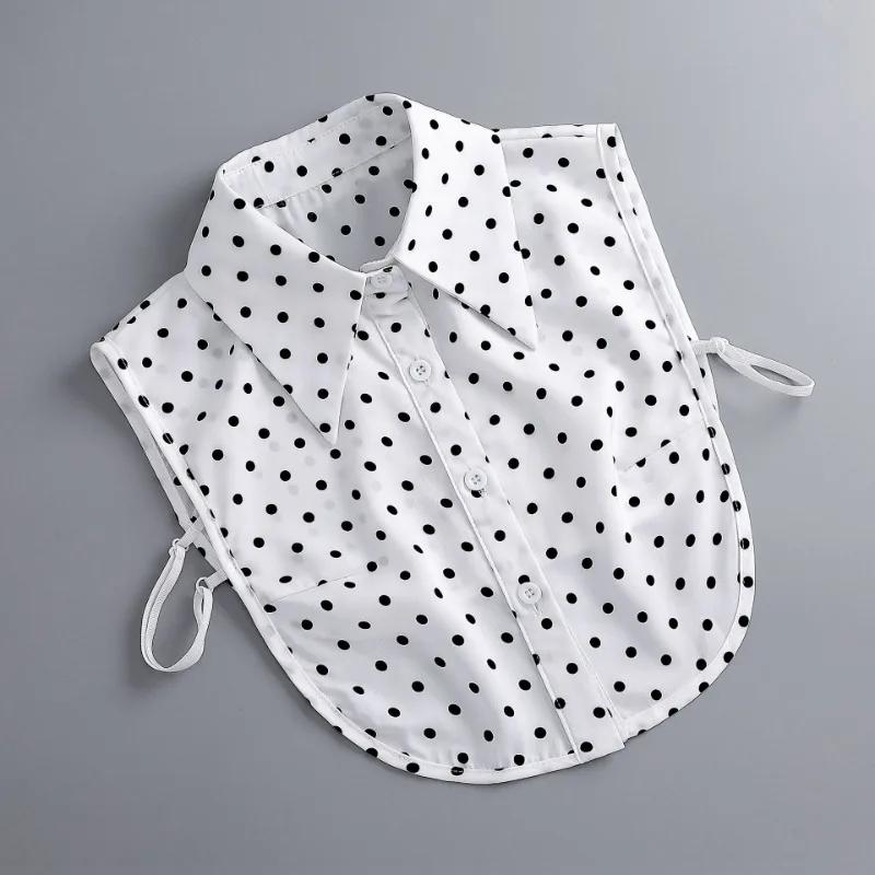 Women's Stylish False Collar Detachable Half Shirt Blouse False Collar Polka Dots Shirt Dickey for Women Girls Fuax Cols