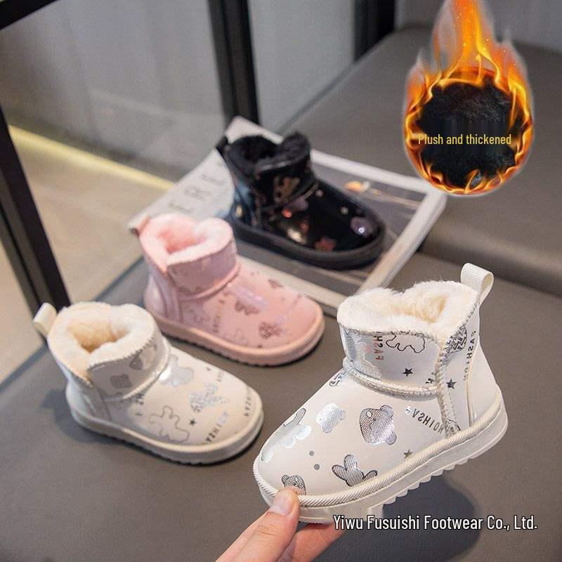 Children's Fleece-Lined Winter Snow Boots: Thick Cotton, Slip-On, Non-Slip, for Boys & Girls