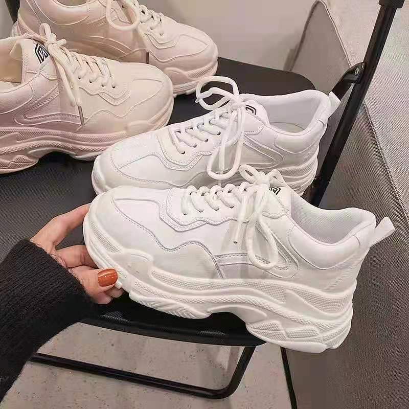 Dad Shoes Women's Spring and Autumn New Fashion Casual Platform Ins Thin Leather Breathable Sports Shoes