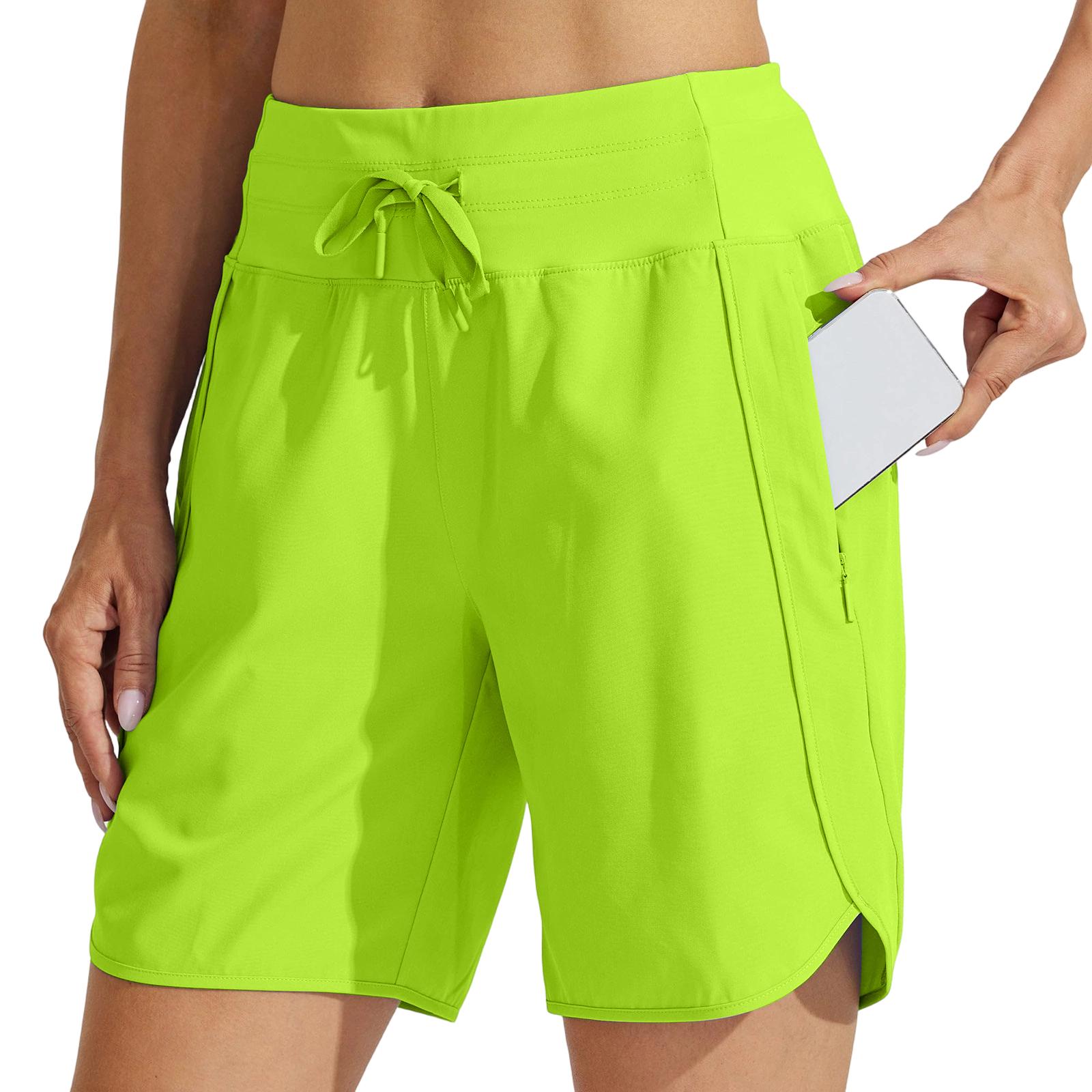 Damen Sommer Locker Freizeit Farbe Sportshorts Hoher Bund Laufshorts Mit Taschen M yellow