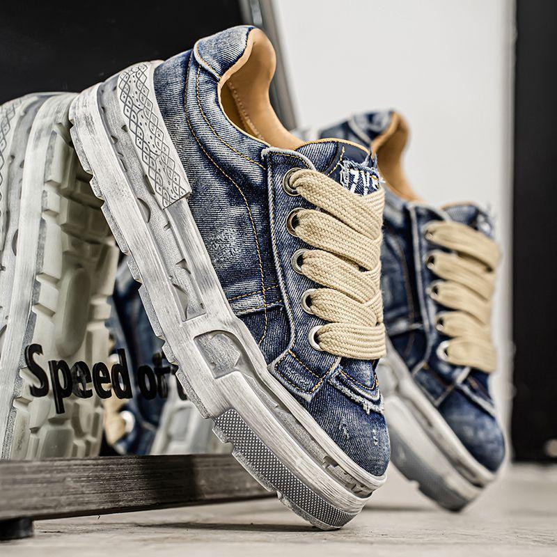 Herren Distressed Denim Canvas German Trainer Dad Shoes - Trendiger Casual Sportstil