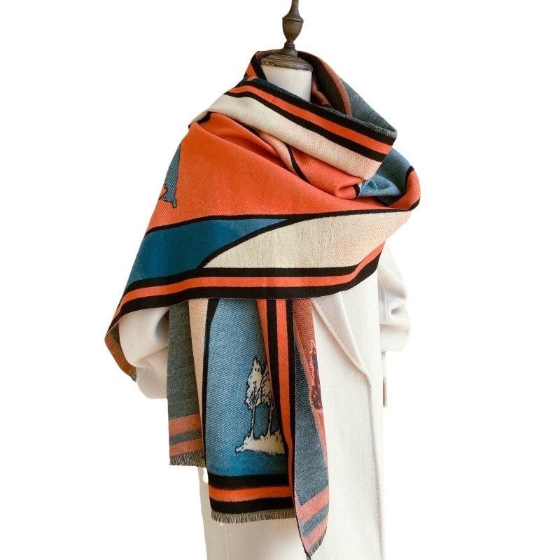High-end imitation cashmere scarf women's winter warm thickened double-sided long shawl art color matching thick scarf