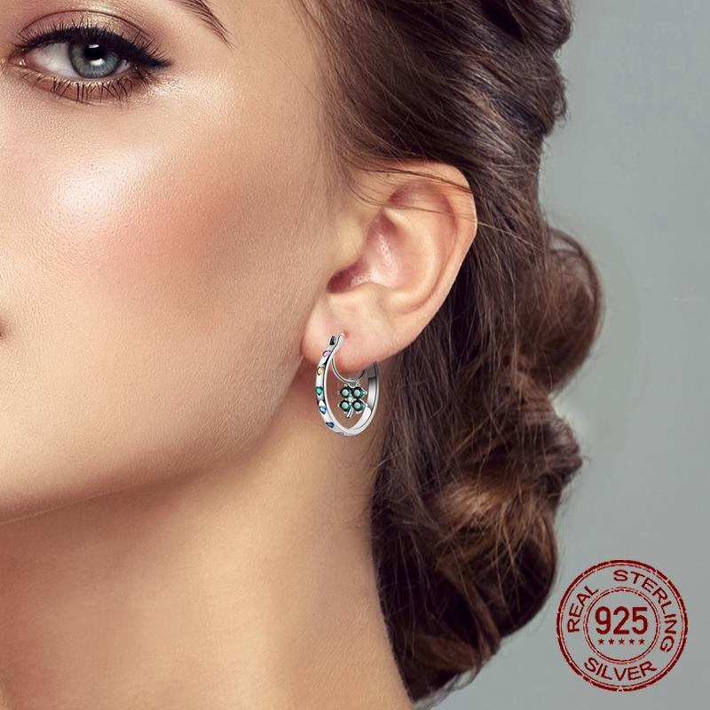 New in 925 Silver Lucky Clover Earrings for Women Girl Green Leaf Ear Studs Fine Jewelry Fashion Luxury Anniversary