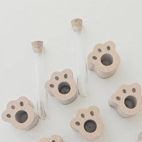 Gedenkflasche für Tierhaare Transparente Röhre und Holzsockel mit Katzenpfote Erinnerungsflasche zum Sammeln und zur Aufbewahrung von Haustiererinnerungen