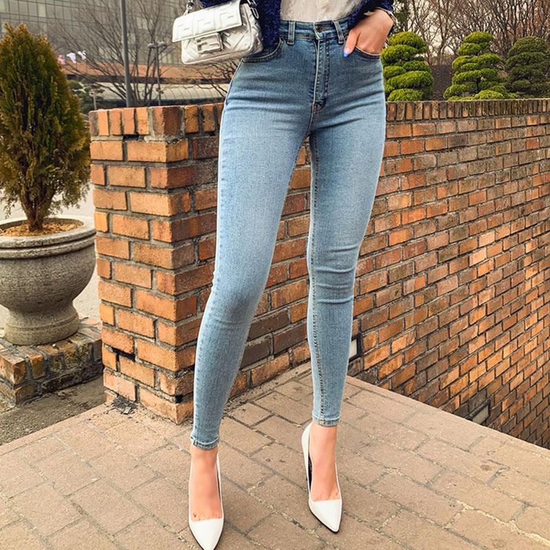 Pantalón de mujer cintura alta estira pantalones de mezclilla azul retro  lavado elástico lápiz delgado jeans comprar a buen precio — entrega  gratuita, reseñas reales con fotos — Joom