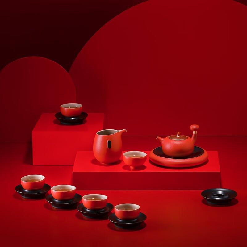Edenus Chinese Red Ceramic Tea Set