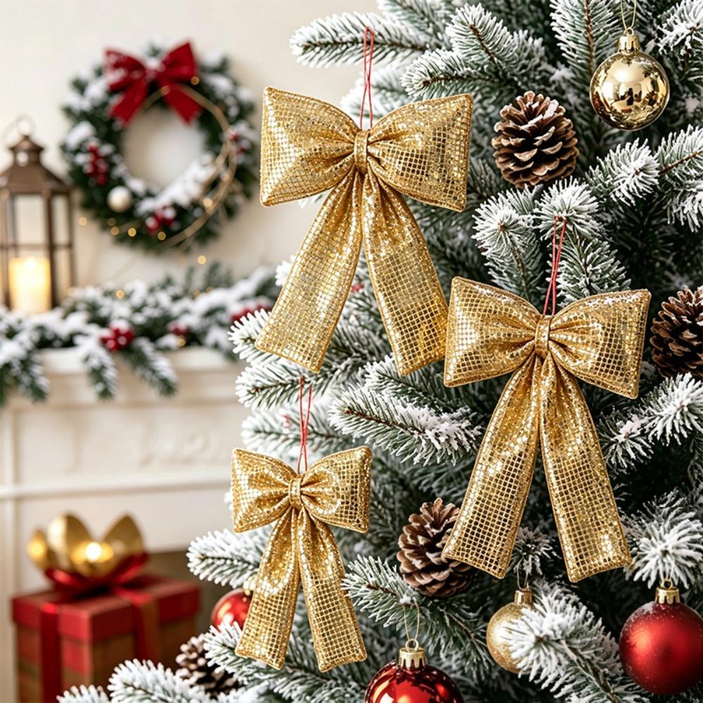 Sequin Decor Tree Ornament Fabric Made Xmas Hanging Decor Christmas Bow Home Decoration