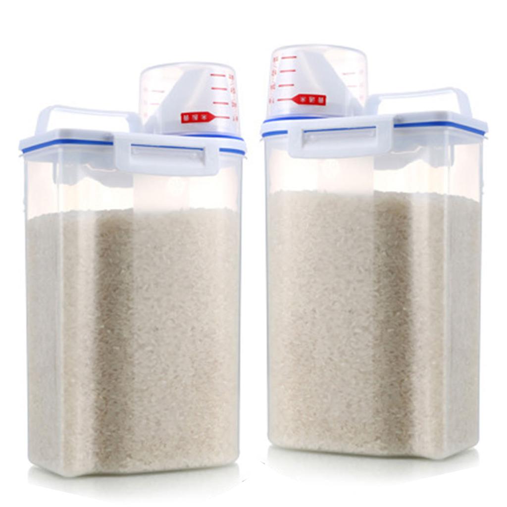 Rice Storage Barrel 2KG Capacity BPA Free Airtight Cereal Container with Measuring Cup Lid for Grain Flour Nuts