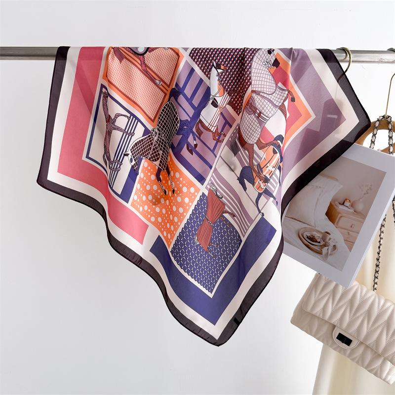 Women Luxury Design Scarf Silk Smooth Scarf Soft Muslim Headband Shawl Beach 70x70cm Square Ribbon Headband Satin Hair Hairband