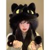 Women's Cute Black Toothless Plush Hat - Fleece-Lined, Warm, Winter Ear Protection Lei Feng Hat