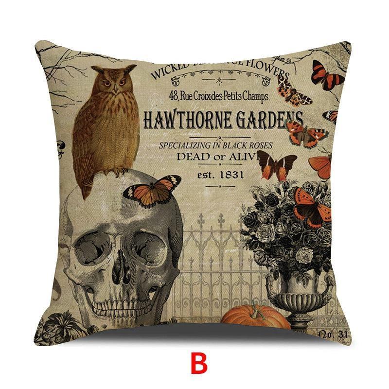 Retro Throw Pillow Covers Cotton Linen Cushion Cover Print Pillowcases for Sofa Bed Couch Halloween Decorations (18 X 18 Inches)