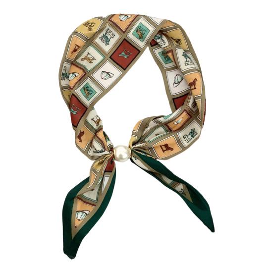 Seidenschal Imitation Perle Magnetischer Verschluss Nackenwickel Streifen Punktmuster Schal für kühles Wetter Accessoire