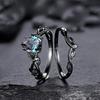 2Pcs/Set  Black Gold Color Rhinestone Zircon Rings For Women Full Crystal Rings Wedding Engagement Jewelry Gifts