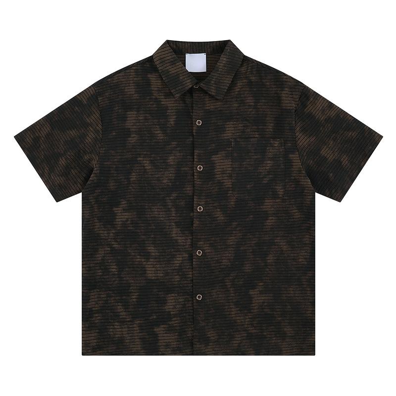 American summer loose printing shirt men s retro casual new simple handsome trend wasteland style shirt M