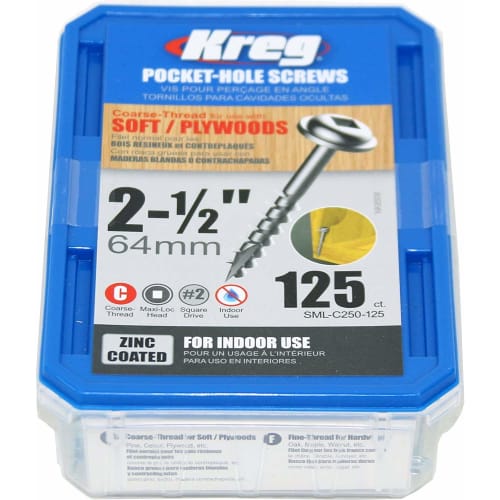 Kreg Pocket Hole Screws, 64mm, Coarse (125 Screws)