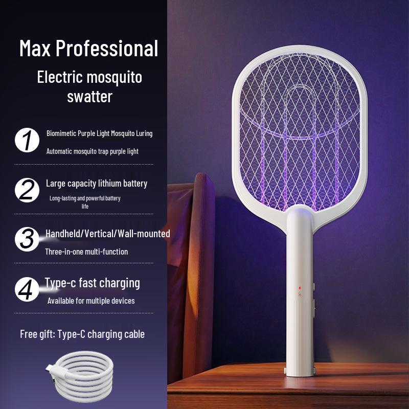 3-in-1 Electric Mosquito Swatter: Lures, Swats, and Eliminates Mosquitoes for Convenient and Powerful Pest Control. Desktop/Wall-mounted/Handheld