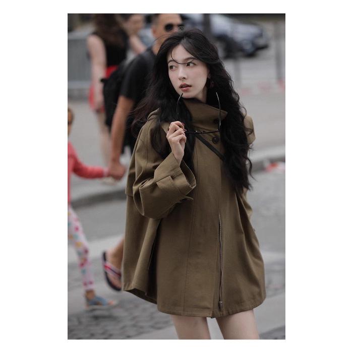 

Женский тренч с капюшоном в британском стиле: Осень/Зима, Большой размер, Универсальный, Модный дизайн кейпа свободного кроя. Extra Large коричневый