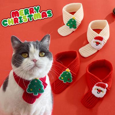 Warm Knitted Christmas Tree Scarf for Dog And Cat Cute Yarn Accessory with Drool Towel Puppy Christmas Decoration Item